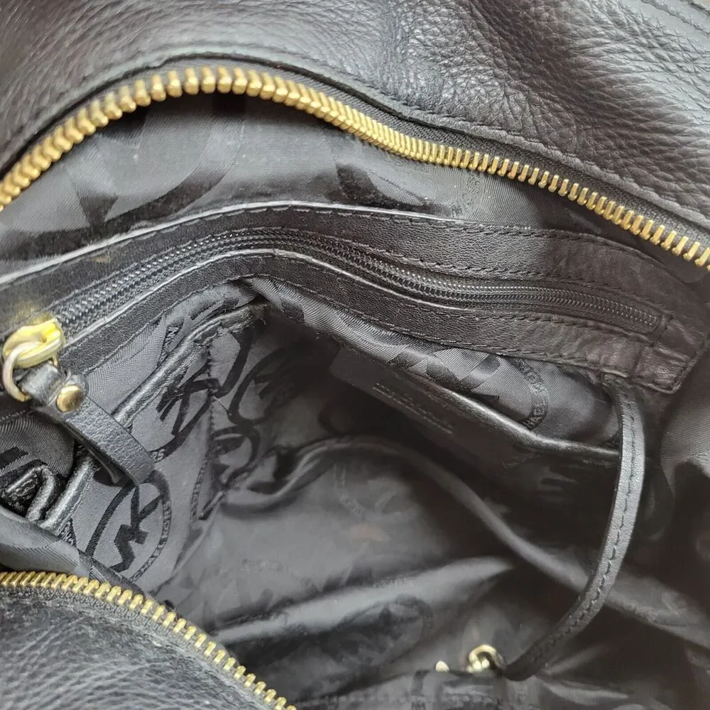 Michael Kors Black Leather Tote Bag Shoulder Bag Gold Tone‎ Hardware 17x12x5.5 - Picture 12 of 14